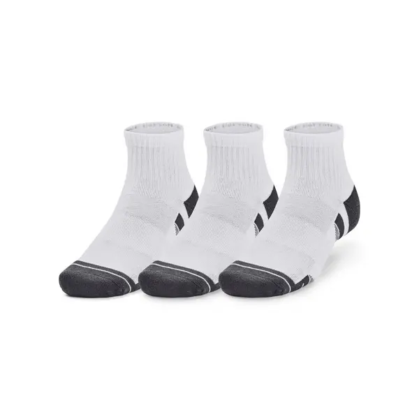 Image of Under Armour Mens Performance Cotton 3 Pack Quarter Socks M- UK Size 3-7.5 White Pitch Gray 1379528-100-M