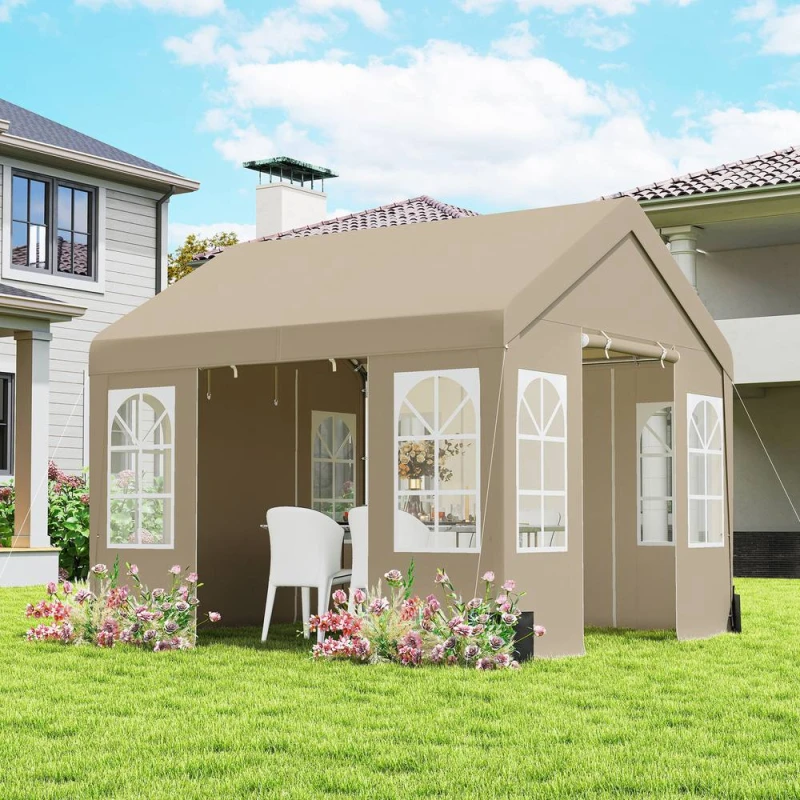 Image of OUTSUNNY 3 x 3m Party Tent, Outdoor Canopy Tent with Sidewalls, Beige Size: 3m x 3m Beige Unisex 3m x 3m