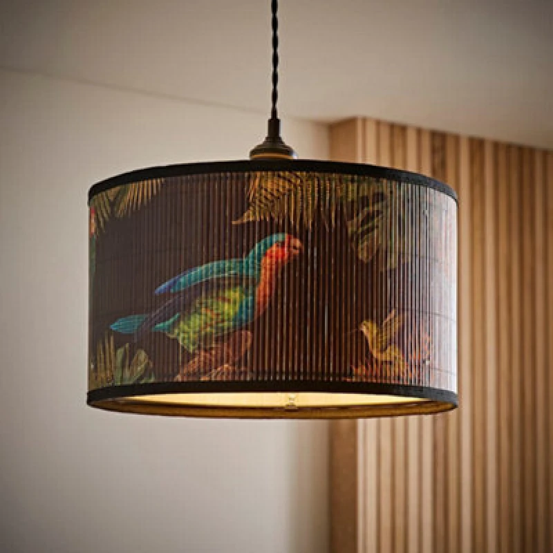 Image of ValueLights ValueLights Daintree Bamboo Dark Jungle Drum Easy Fit Ceiling Light Lamp Shade in Natural Size: Medium Natural Medium Unisex 50165292735