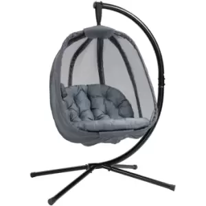 Image of Outsunny - Hanging Egg Chair, Folding Texteline Swing Hammock with Side Pocket Grey - Grey