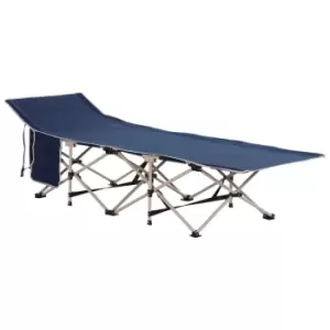 Image of Outsunny Single Person Folding Camping Bed with Side Pocket and Carry Bag - Blue