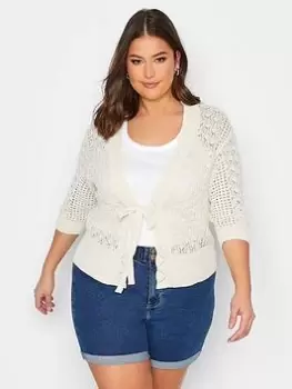 Image of Yours Pointelle Tie Up Shrug Ivory, White, Size 34-36, Women