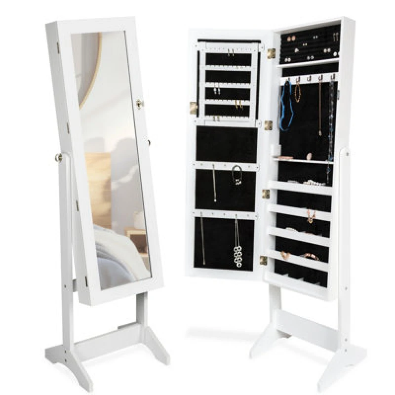 Image of Tectake Full-Length Mirror - With Hidden Jewellery Storage, Organised, Lockable - White