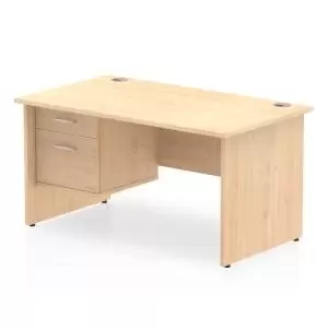 Image of Impulse 1400 Rectangle Panel End Leg Desk MAPLE 1 x 2 Drawer Fixed Ped