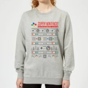 Image of Nintendo SNES Pattern Womens Christmas Sweatshirt - Grey - M