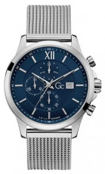Image of Gc Mens Executive Silver Mesh Bracelet Blue Dial Watch