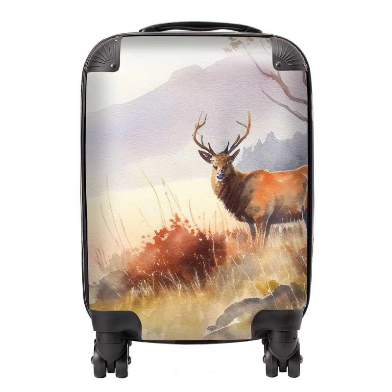 Image of Warren Reed - Designer Stag Deer Water Colour Suitcase in Brown Size: Small Brown Unisex Small