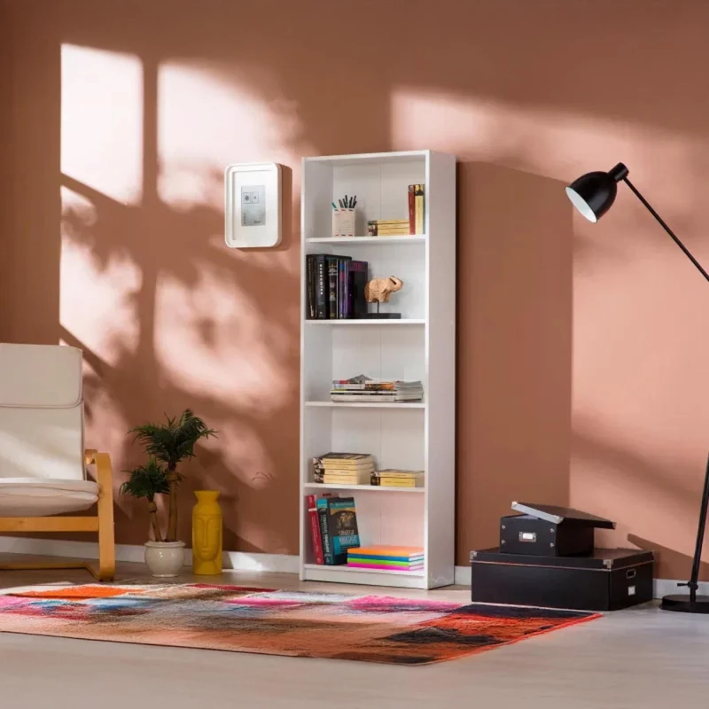 Image of FWStyle FWStyle 5 Tier Matt White Bookcase Shelving Unit White One Size Unisex 5056413130884