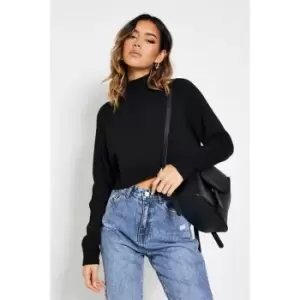 Image of I Saw It First High Neck Ribbed Detail Cropped Jumper - Black