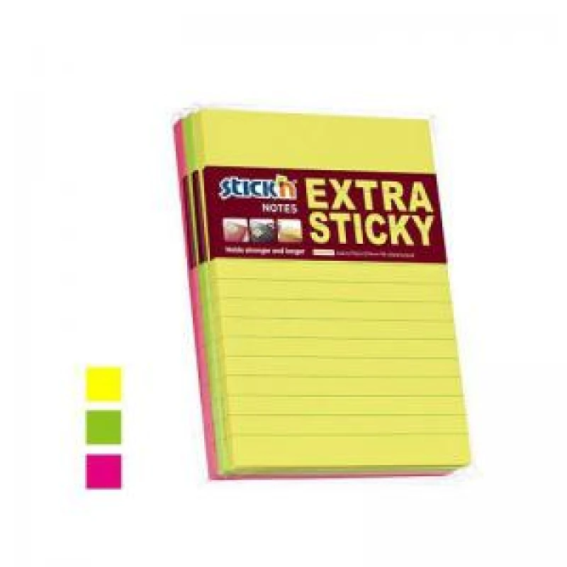 Image of ValueX Extra Sticky Lined Notes 150x101mm 90 Sheets Per Pad Neon...