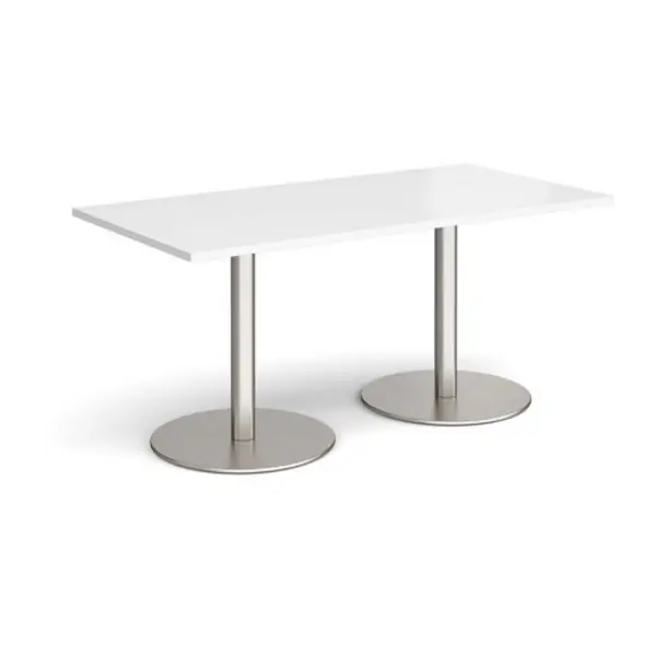Image of Monza Monza rectangular dining table with flat round brushed steel bases 1600mm x 800mm - white White MDR1600-BS-WH