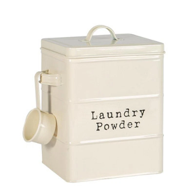 Image of Harbour Housewares Laundry Powder Canister - Cream - Vintage Metal Home Kitchen Canister Tin Box Utility Laundry Storage