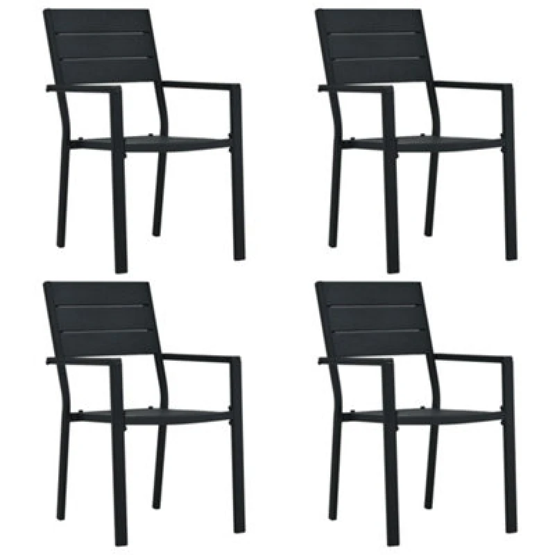 Image of Vidaxl Garden Chairs 4 Pcs Black Hdpe Wood Look