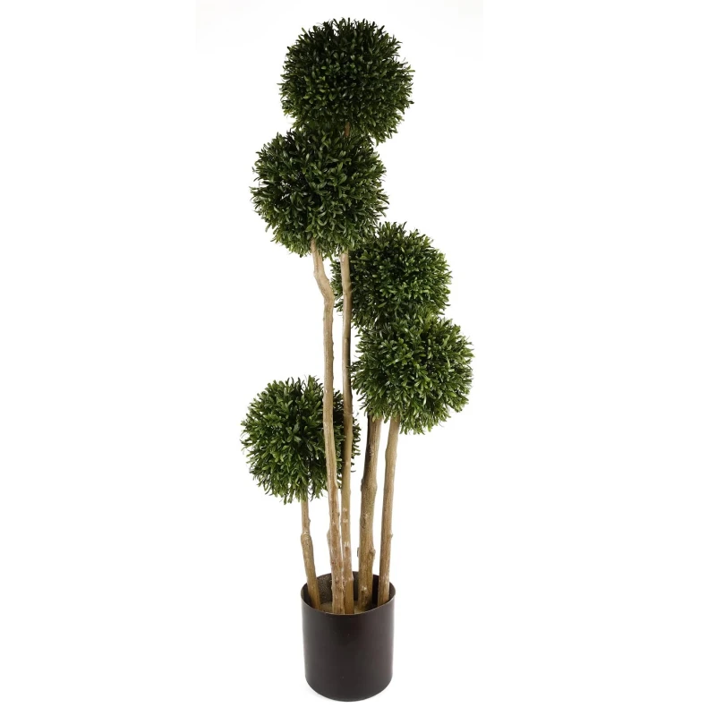 Image of Leaf Design 120cm UV Resistant Artificial Balls Topiary (480 Leaves - Natural Trunk)