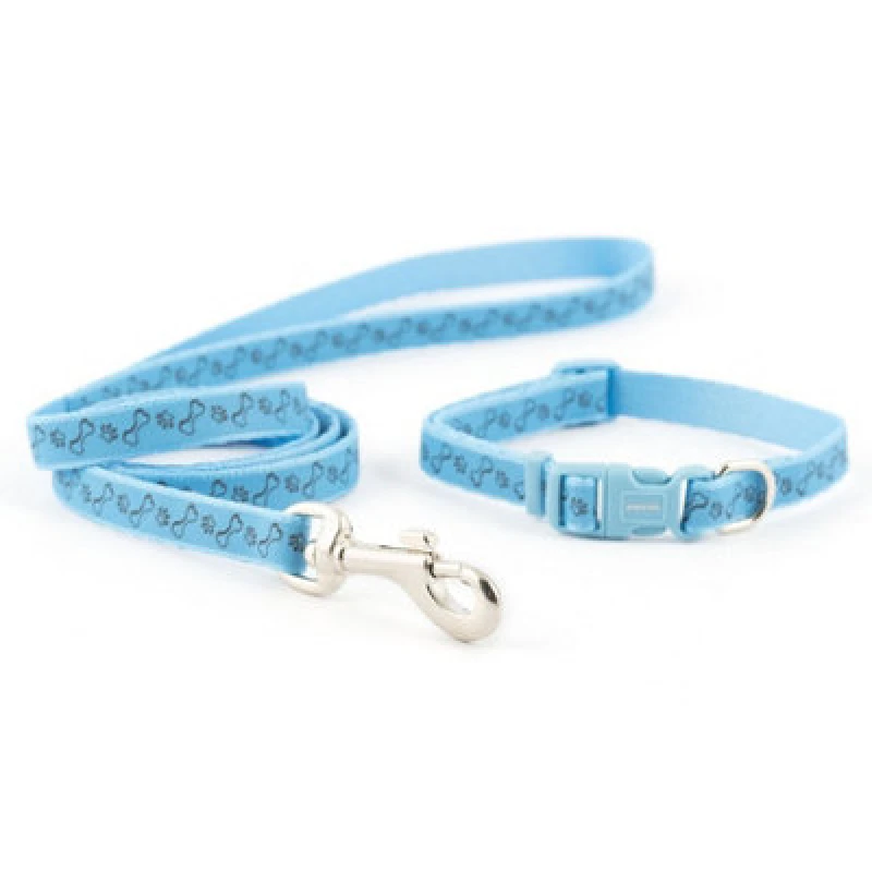 Image of Ancol Small Bite Reflective Paw and Bone Dog Collar and Lead Set Blue