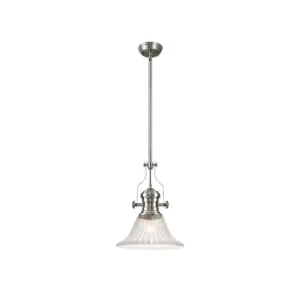 Image of Worcester Single Ceiling Pendant, E27, 30cm Bell Glass, Satin Nickel, Clear