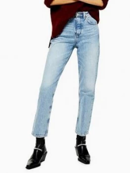 Image of Topshop Bleach Wash Editor Jeans - Blue, Bleach Wash Denim, Size 34, Inside Leg 34, Women