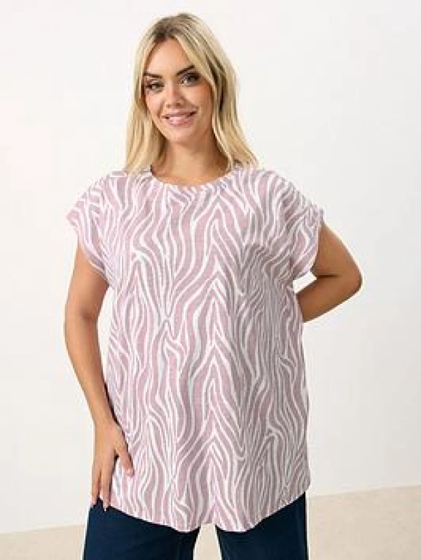 Image of Yours Womens Zebra Grown On Sleeve T-Shirt in Light Pink Size: 18 Light Pink Female 18