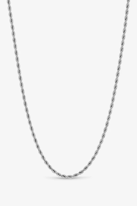 Image of Inicio Mens Steel Waterproof Twist Rope Necklace - Gift Pouch in Silver Silver Male One Size