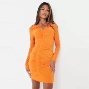 Image of Missguided Asym Ruched Button Through Slinky - Orange
