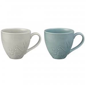 Image of Monsoon Gather Set Of 2 Mugs GreyGreen