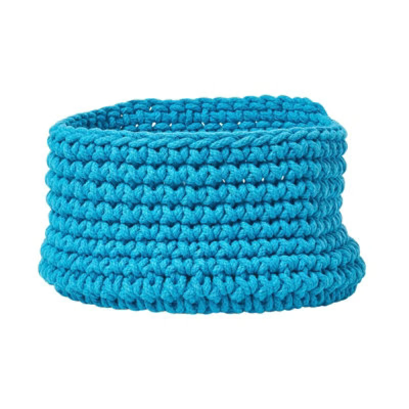 Image of Homescapes Cotton Knitted Round Storage Basket, 37 x 21cm Teal