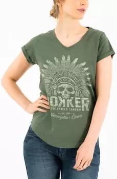 Image of Rokker Indian Bonnet Ladies T-Shirt, green, Size M for Women, green, Size M for Women