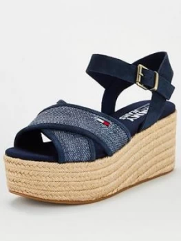 Image of Tommy Jeans Natural Suede Flatform Sandal - Navy