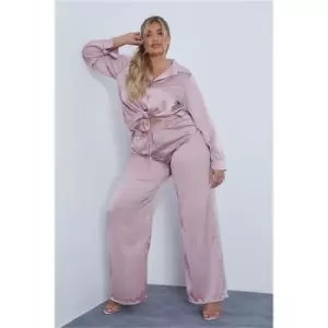 Image of I Saw It First Blush Pink Plus Size Satin Wide Leg Trousers - Pink