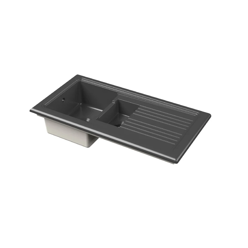 Image of Balterley Fireclay 1.5 Bowl Kitchen Sink Grooved Drainer Soft Black 1010mm Grey