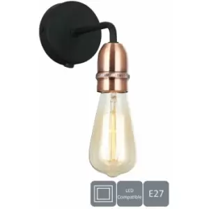 Image of Harperliving - Harper Living 1xE27/ES Down Wall Light with On/Off Switch, Black with Copper Finish - Black and Copper