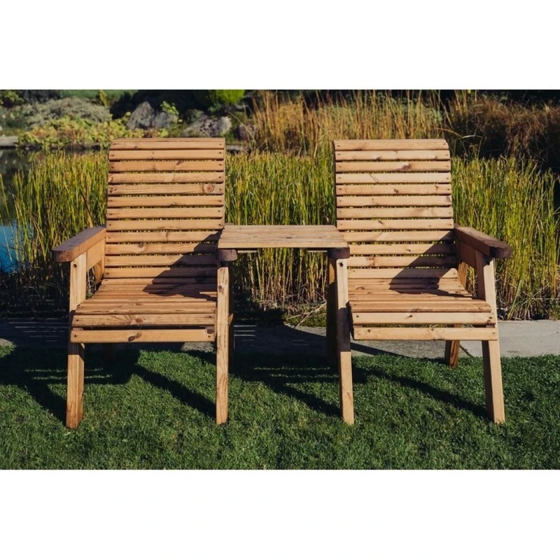 Image of Churnet Valley Garden Furniture Ltd Valley Love Seat Square - Timber - Flat Pack - Partially Assembled in Brown Brown Unisex