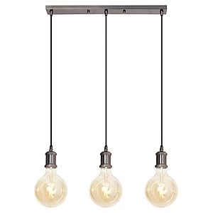 Image of 4lite WiZ Smart Triple Bar Blackened Silver Pendant with 3 x G125 E25 Vintage Lamps