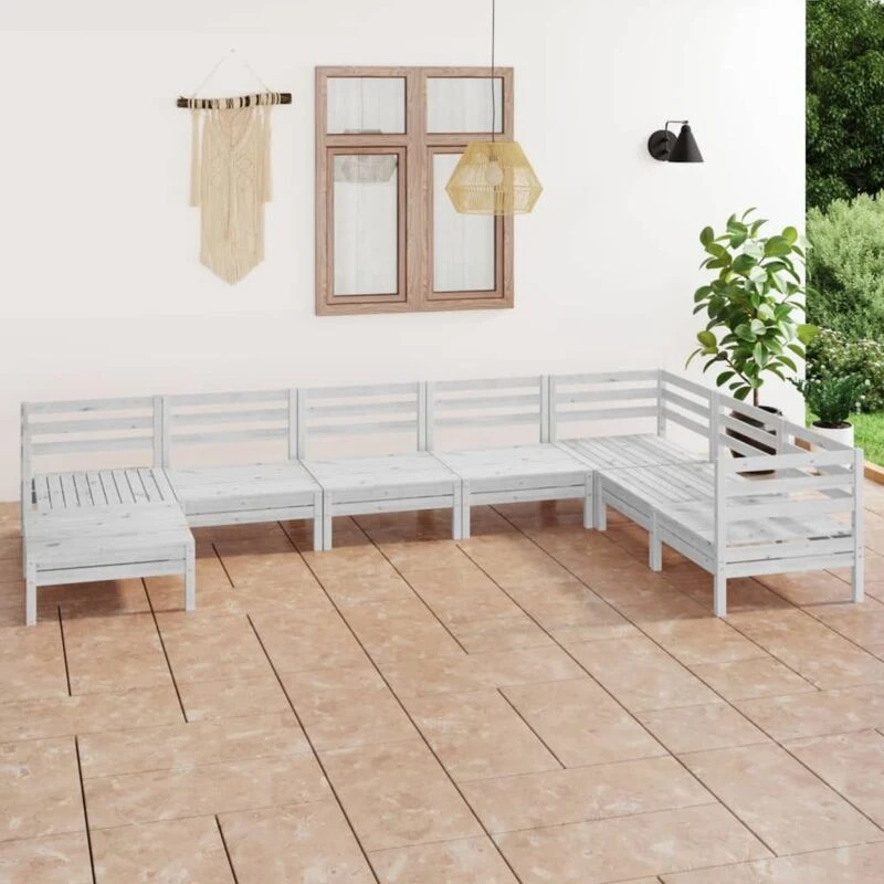 Image of VIDAXL 8 Piece Garden Lounge Set Solid Wood Pine White Vidaxl 8720286687406
