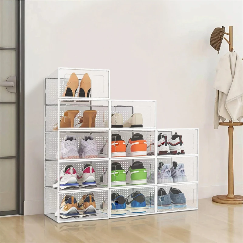 Image of Cottonfy UK 12x Stackable Shoe Storage Box White White M