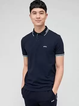 Image of BOSS Paul Curved Polo Shirt - Dark Blue, Dark Blue, Size S, Men