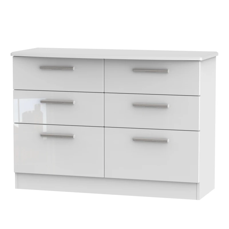 Image of Harrow 6 Drawer Wide Chest In White Gloss (Ready Assembled)