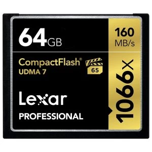 Image of Lexar Professional 64GB 1066x Speed (160MB/s) UDMA 7 CompactFlash Memory Card
