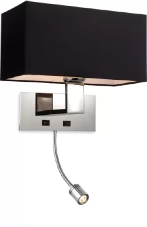Image of Prince 1 Light 2 Light Switched Indoor Wall Light Polished Stainless Steel, Black, E27