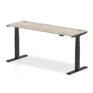 Image of Air 1800 x 600mm Height Adjustable Desk Grey Oak Top Cable Ports Black Leg