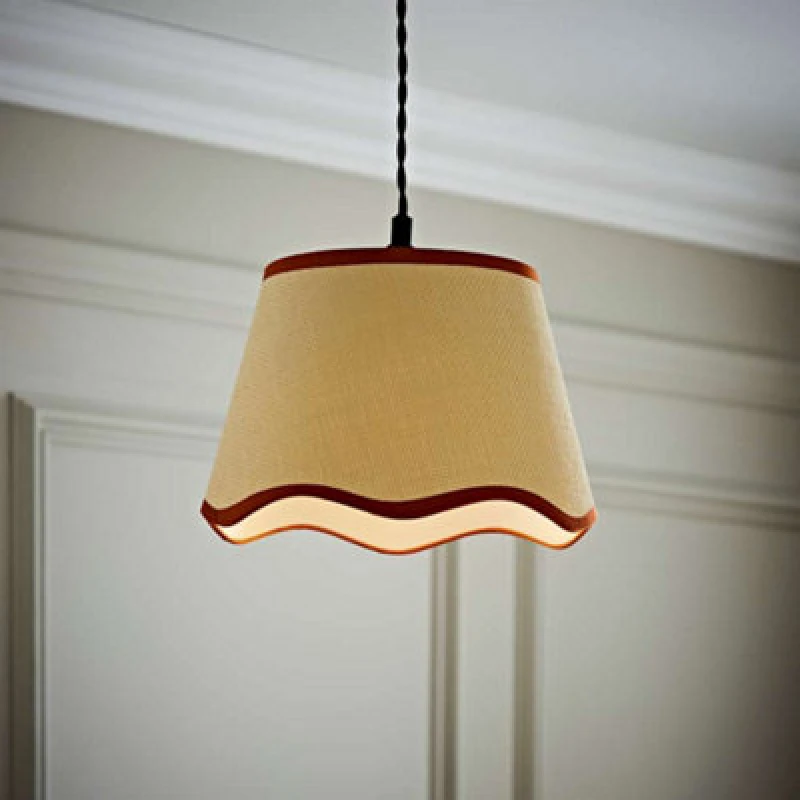 Image of ValueLights Dutton Natural Fabric Scallop Edge Ceiling Floor Table Small Lamp Shade Burnt Orange
