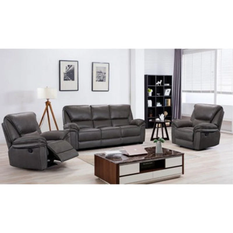 Image of Furnishings For Less UK Boston Grey Fabric Large 3 Piece Sofa Suite Manual Reclining Armchairs + Static 3 Seater Seater Sofa Grey