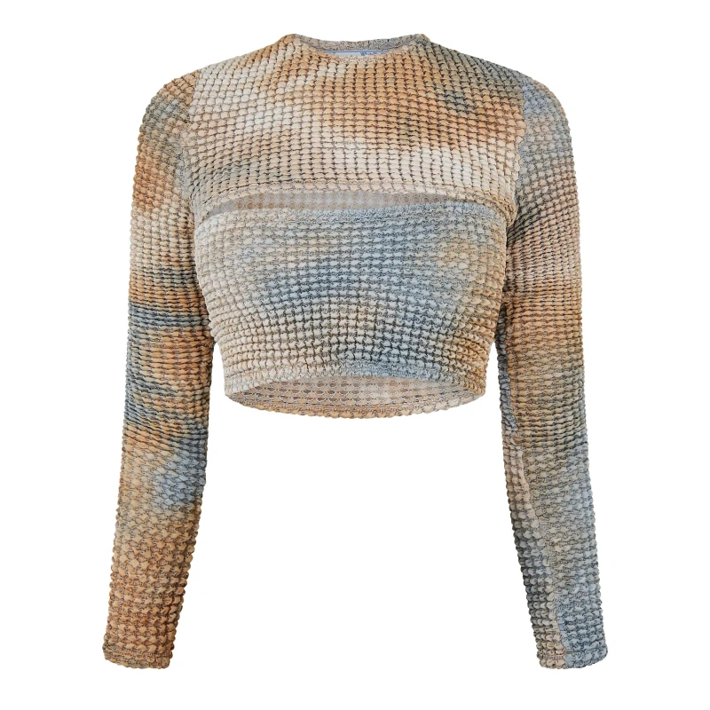 Image of Off White Womens Tie-Dye Relaxed Fit Cut Out Top Beige female 8 (XS)