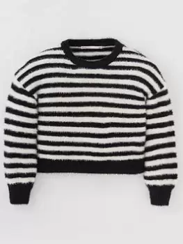 Image of Only Kids Girls Stripe Knitted Jumper - Black, Size Age: 7-8 Years, Women