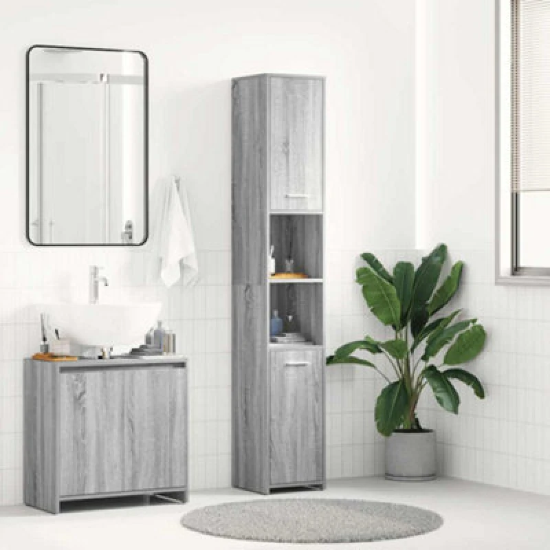 Image of Vidaxl Bathroom Cabinet Grey Sonoma 30X30X183.5cm Engineered Wood, Grey 815520