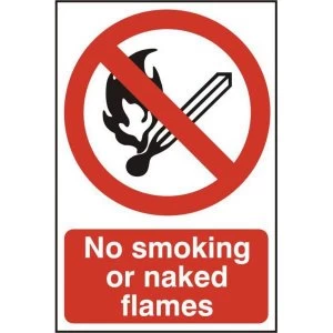 Image of ASEC No Smoking Or Naked Flames 200mm x 300mm PVC Self Adhesive Sign