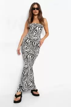 Image of Square Neck Strappy Maxi Dress Zebra Print