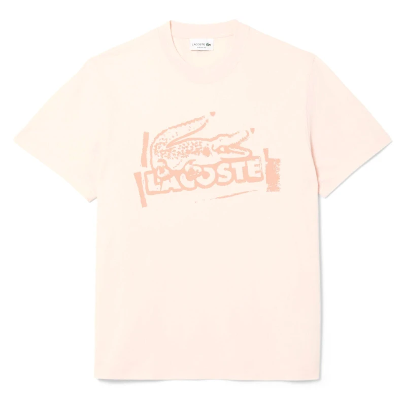Image of Lacoste Printed Cotton Jersey T-Shirt Orange male XS