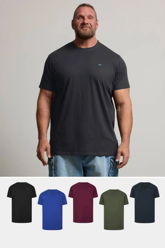 Image of BadRhino Mens 5 Pack Extra Long T-Shirts in Black Size: 3XL Black Male 3XL