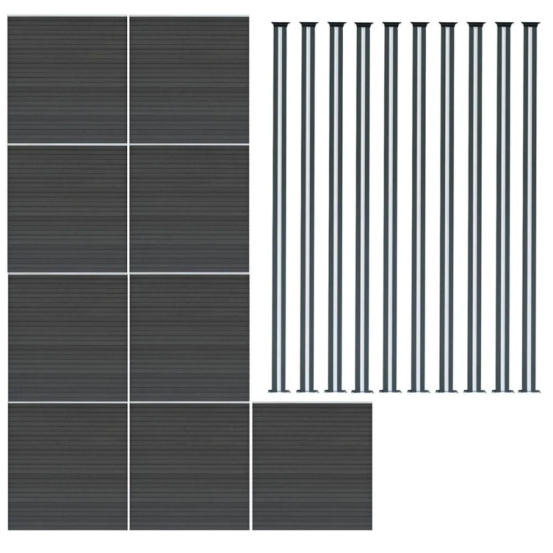 Image of Monstershop Composite Fence Panels & LED Posts 6ft x 51ft - Grey Grey Unisex